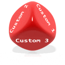 An animation of a cube with spots to put your own custom text.