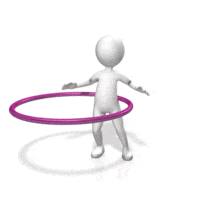 A stick figure has fun hula hooping.