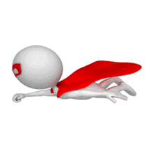 This animation shows a superhero figure flying in the air.