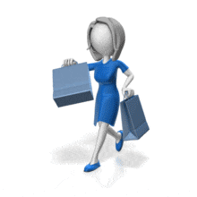 A woman skips as she carries two bags after shopping.