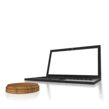 An animation of a courtroom judges arm holding a gavel emerges from a laptop computer screen and pounds down.