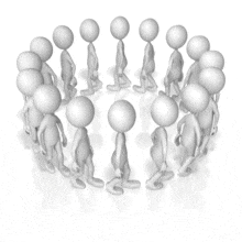 A group of stick figures repeatedly walk in a circle.