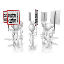 This animated scene shows a group of stick figures protesting with room to put custom text on there signs.