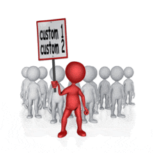 This animation shows a standout figure holding a sign with bunch of figures standing behind.