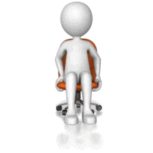 This clip art shows a figure spinning around on an office chair.