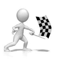 An animation of a stick figure waving a checkered flag.