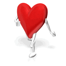 A heart-shaped figure walking. This clip-art can represent walking for heart health.