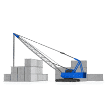 This animation shows a crane moving cargo containers from one area to another.