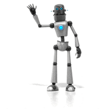 This animation shows a retro robot waving