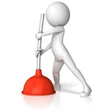 A figure plunging something with a plunger.