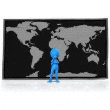 This clip art image shows a figure with its thoughts popping up all over a map.  Displays a concept of being unfocused.