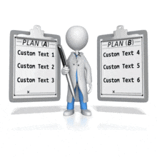 This clip art image shows a doctor with a pen standing next to two custom clipboards with room for your own text on each side.