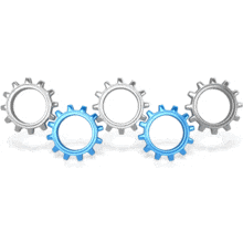 This animation shows five gears turning with the center two colored.  This clip art animation could be used in presentations about staying connected, using teamwork, or generating a thought / idea.