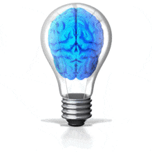 This animation shows a brain in a light bulb with electricity flowing through it.