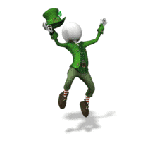 An animation of a leprechaun figure jumping up and down.