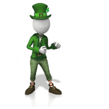 An animation of a leprechaun presenting something to the right. (insert your own image)