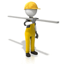 An animation of a stick figure turning to look with a 2x4 in hand.