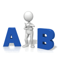 An animation of a figure trying to choose between A or B.