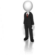 An animation of a business figure raising arms in a question type gesture.