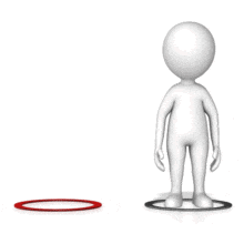 This animation shows a figure jumping from a gray colorless circle to a colored circle. &lt;br&gt;&lt;br&gt; This animation is made to only loop one time. 
&lt;a href=&quot;http://www.presentermedia.com/blog/2010/07/set-number-loops-animated-gif/&quot;&gt; Learn how to set the number of loops here.&lt;/a&gt;  