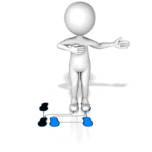 This animation shows a figure following dance steps laid out on the ground.