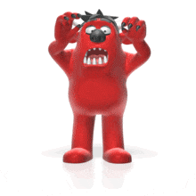 A red monster claws and roars.