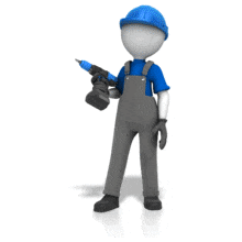 An animation of a construction worker using a presentation type gesture to show something. Insert your own text, graphic or picture to have the figure display.