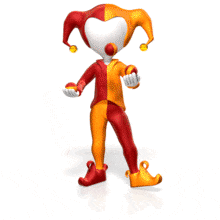 A jester juggles three balls.