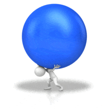 An animation of a stick figure carrying a large heavy ball.