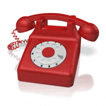 A red telephone handset jumps and wiggles as the phone rings. This clip-art can represent an important message.