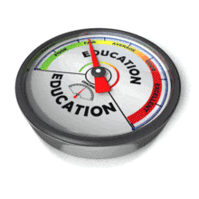 An animation of an educational gauge with needle fluctuating.