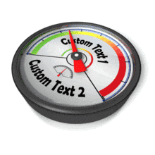 An animation of a custom gauge with needle fluctuating.