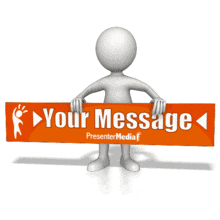 A stick figure is shown raising and lowering a custom sign. It is made so you can put your own custom text or design on the sing.