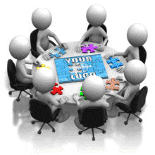 An animation of a puzzle piece on a table fitting into the center piece to complete the custom puzzle.