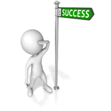 This clip art image shows a figure looking for success down a road marked success.