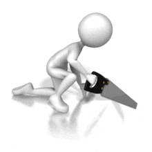 This animation shows a figure using a handsaw.