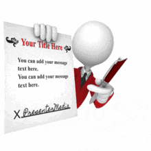 A custom animation of a stick figure offering a pen to sign a contract. There is room to put your own custom text or design on the contract.