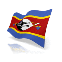 The national flag of Swaziland at a perspective angle.