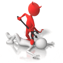 An image concept of the devil holding down a person.