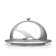 An image of a silver platter with the lid opened to reveal a card for you to put your own custom text and design on.