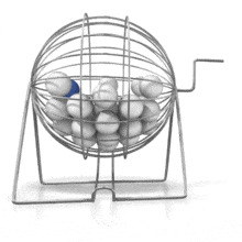 This animation shows a bingo ball cage spin and the colored ball come out.