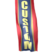 A banner flaps in the wind with your custom design.