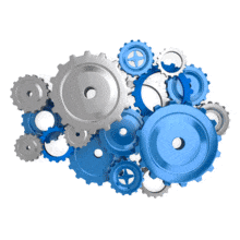 This animation shows many gear parts moving together.