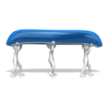 An animation of three figures carrying a canoe.