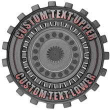 This animation shows a gear rotating with customizable text inside the gear wheel.