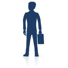 A colored silhouette of a business man standing and looking around.