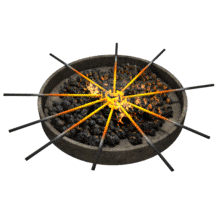 This animation shows many iron pieces sitting in a fire.  This display the concept of having many things or tasks going on at once.