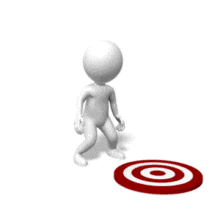 An animation of a stick figure trying to jump on target.