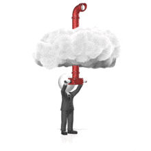 A businessman uses a periscope to look over a cloud. This animation can represent someone with good oversight or planning.