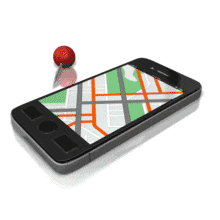 An animation of a smart phone with a push-pin pointing and moving to the location.